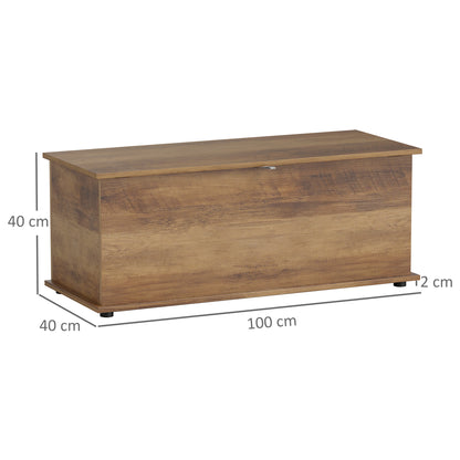 HOMCOM Storage Chest, Large 113L Blanket Box, Shoe Bench with Safety Hinged Lid, Storage Trunk, Bed End Bench for Bedroom, Hallway, Living room, Playroom, 100 x 40 x 40cm, Brown Wood Grain--ChewyGames-ChewyGames