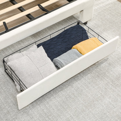 HOMCOM Double Ottoman Bed Frame, with Front Drawer - Cream-Beds & Bed Frames-ChewyGames-ChewyGames