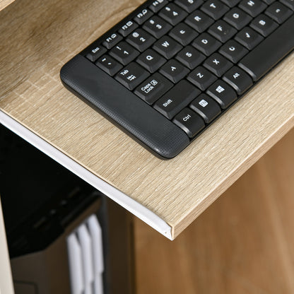 HOMCOM 80cm Compact Computer Desk with Keyboard Tray, Home Office Desk with Drawer for Bedroom Study, Oak