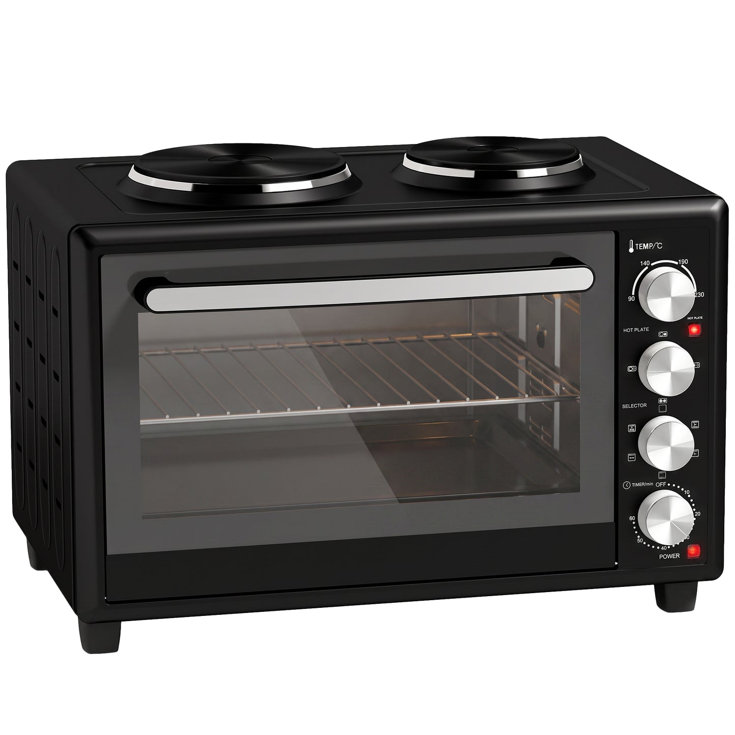 HOMCOM 46L Mini Oven with Dual Hot Plates, Electric Countertop Cooker with Convection, 90–230°C Adjustable Temperature