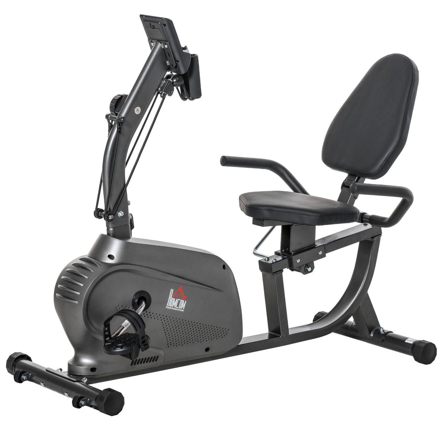 HOMCOM Recumbent Seated Exercise Bike, Recovery Rehab Exercise Bike Home Exerciser, 8-Level Magnetic Resistance Stationary Bike with Pad Holder, LCD Monitor, Wheels for Indoor Cardio Workout, Black