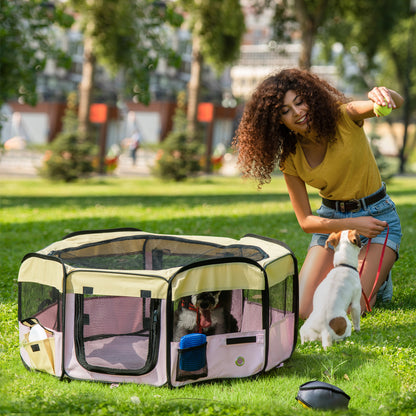 PawHut Fabric Pet Whelping Box Dog Cat Puppy Playpen Rabbit Guinea Pig Play Pen in Pink With Carry Bag Small Dia 90 x 41Hcm--ChewyGames-ChewyGames