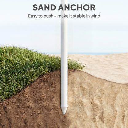 Outsunny 1.8 m Beach Umbrella Parasol with Sand Anchor, Portable Tilting Garden Parasol with Adjustable Height, Light Grey