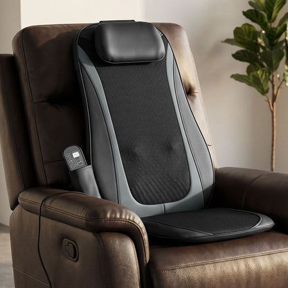 HOMCOM Back Massager with Heat, Deep Tissue Kneading Massage Chair with 3-Level Seat Vibration, Massage Chair Pad for Back Pain
