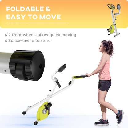 HOMCOM Folding Exercise Bike, Fitness Bicycle Indoor Trainer, Quiet 8-Level Magnetic Resistance, with LCD Monitor, Pulse Sensor and Wheels for Sport Maison and Cardio Training, Yellow