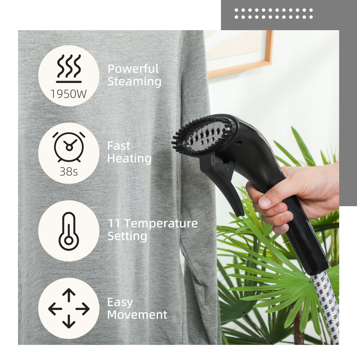 HOMCOM Clothes Steamer with Adjustable Pole Clothes Steamer 11 Steam Levels 41-110 cm Black