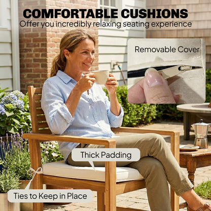 Outsunny 4 Seater Wooden Garden Furniture Set with Loveseat, Armchairs, Table, Acacia Wood Garden Sofa Set, Cream White