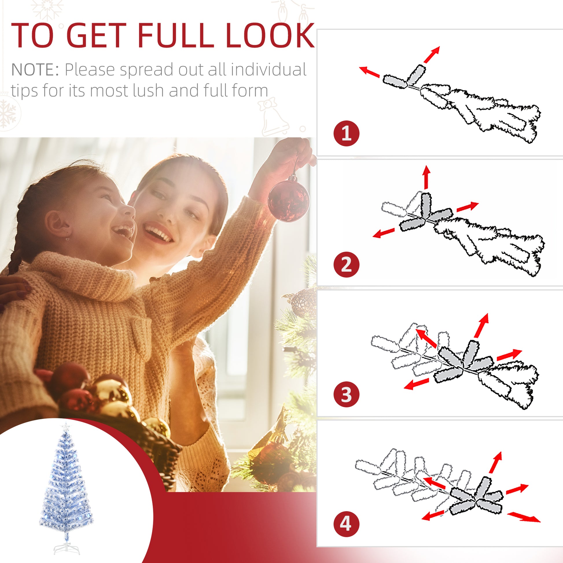 HOMCOM 6FT Artificial Fibre Optic Christmas Tree Seasonal Decoration w/ LED Lights Pre-Lit Easy Store White Blue-Artificial Trees-ChewyGames-ChewyGames