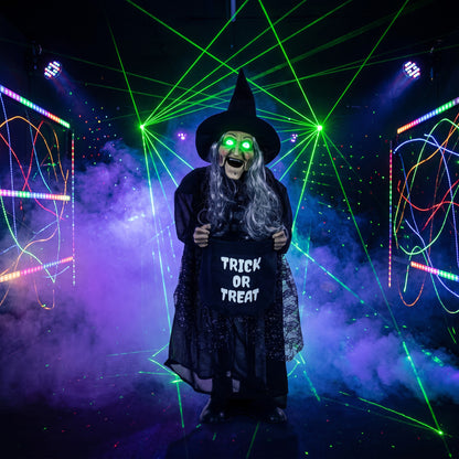 HOMCOM 94cm Animated Witch Halloween Decoration, Scary Halloween Animatronics Decor with Sound Touch Activated & Light Up Eyes