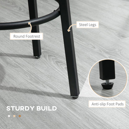 HOMCOM Bar Stools, Set of 2 Kitchen Breakfast Stools with Sturdy Steel Frame, Industrial Tall Bar Chairs, 65cm High Seat, Rustic Brown