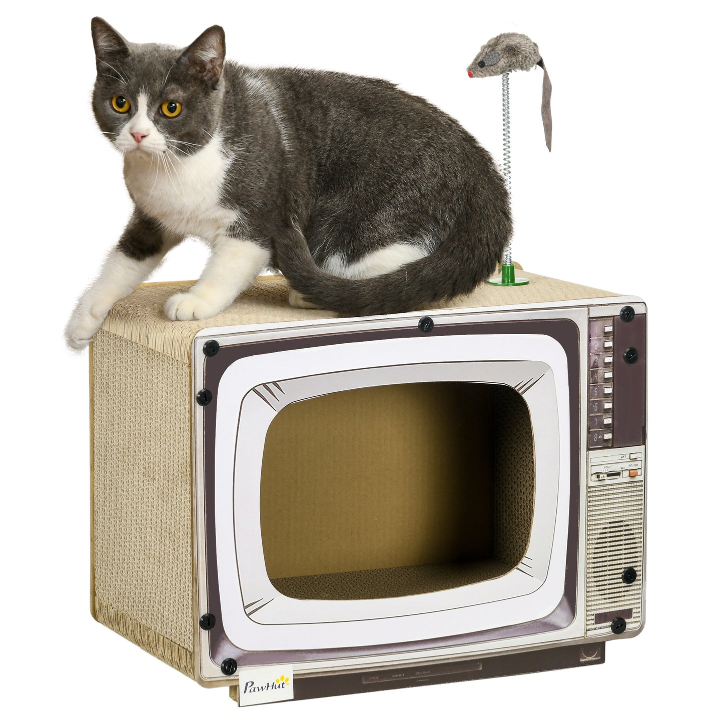 PawHut TV-Shaped Scratching Board with Scratcher, Catnip, Toy Rat, Cat Scratcher for Indoor Cats, 43 x 23 x 32.5cm--ChewyGames-ChewyGames