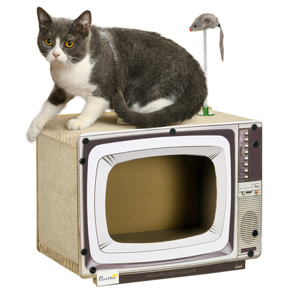 PawHut TV-Shaped Scratching Board with Scratcher, Catnip, Toy Rat, Cat Scratcher for Indoor Cats, 43 x 23 x 32.5cm--ChewyGames-ChewyGames