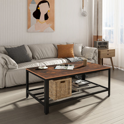 HOMCOM Coffee Table Industrial Side Table Living Room Table with Storage Shelf and Metal Frame for Home Office, 106L x 60W x 45Hcm