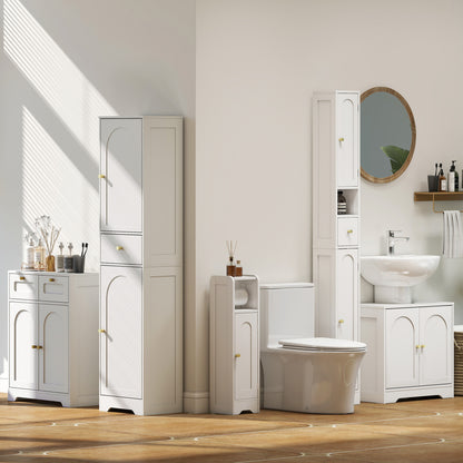 HOMCOM Small Bathroom Storage Cabinet with Toilet Roll Holder - White