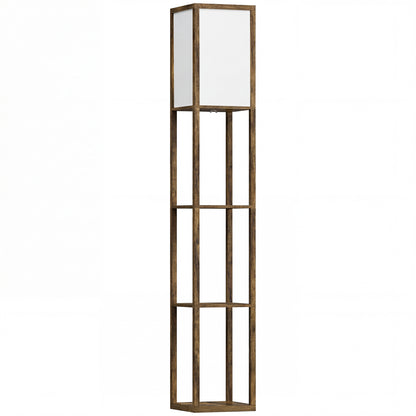 HOMCOM 3-Tier Floor Lamp with Shelves and Storage, Modern Corner Standing Lamp with Lampshade, Reading Light with Foot Switch for Living Room, Bedroom, Home Office, Bulb not Included, Brown