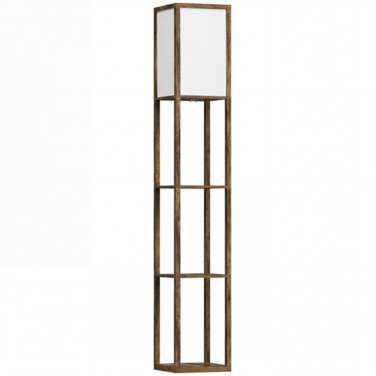 HOMCOM 3-Tier Floor Lamp with Shelves and Storage, Modern Corner Standing Lamp with Lampshade, Reading Light with Foot Switch for Living Room, Bedroom, Home Office, Bulb not Included, Brown