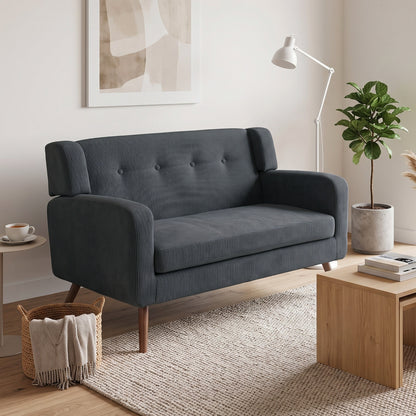 HOMCOM 2 Seater Sofa, 118 cm Corduroy Small Loveseat with Spring Cushion, Wood Legs for Small Space, Living Room, Dark Grey