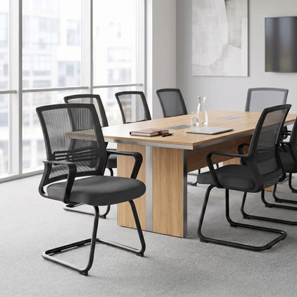 HOMCOM Padded Meeting Office Chair, Ergonomic Desk Chair No Wheels with Sled Base for Bedroom, Waiting, Reception, Dark Grey