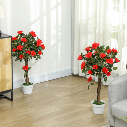 Outsunny Set of 2 Artificial Plants White Rose Floral in Pot, Fake Plants for Home Indoor Decor, 90cm, Red--ChewyGames-ChewyGames