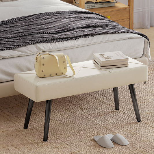 HOMCOM Upholstered Hallway Bench, End of Bed Bench with X-Shape Design and Steel Legs, Cream
