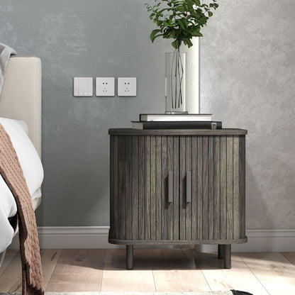 HOMCOM Nightstand with Sliding Doors and Metal Legs Grey