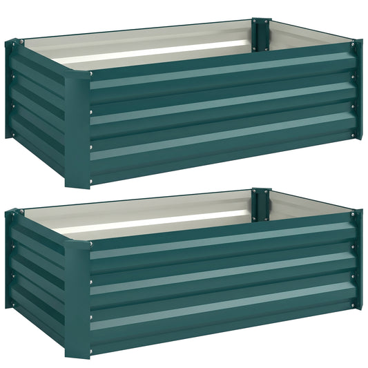 Outsunny Set of Two 100 x 60cm Steel Planter Boxes -Green