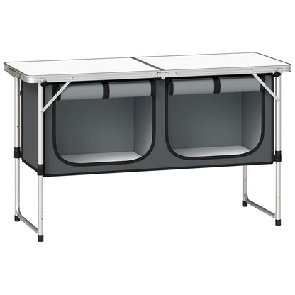 Outsunny Camping Cupboards Folding Portable Aluminium Camp Cook Station with Storage Cupboard for Outdoor BBQ