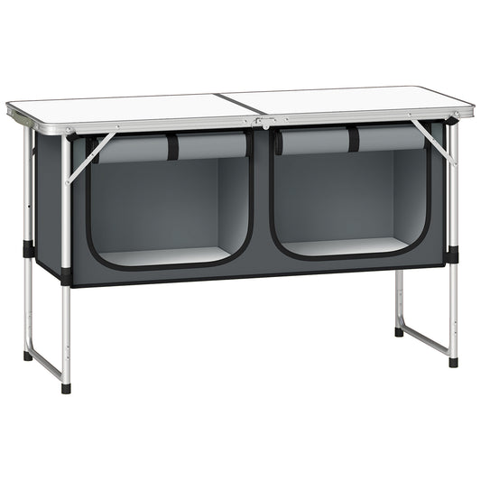 Outsunny Camping Cupboards Folding Portable Aluminium Camp Cook Station with Storage Cupboard for Outdoor BBQ