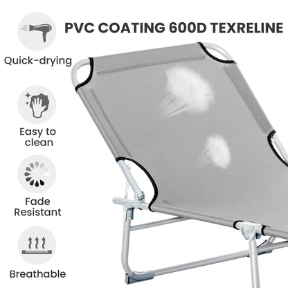 Outsunny Reclining Sun Lounger Chair Folding Camping Bed with 4-Position Adjustable Backrest, Grey