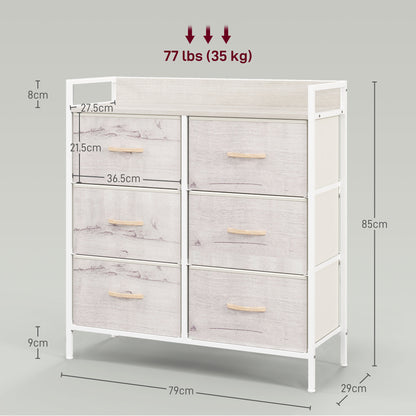 HOMCOM Rustic Chest of Six Fabric Drawers - Natural