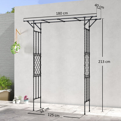 Outsunny Garden Arch, PE-Coated Steel Arbour Trellis for Climbing Plants, Rose Arch, 180 x 40 x 215 cm, Black