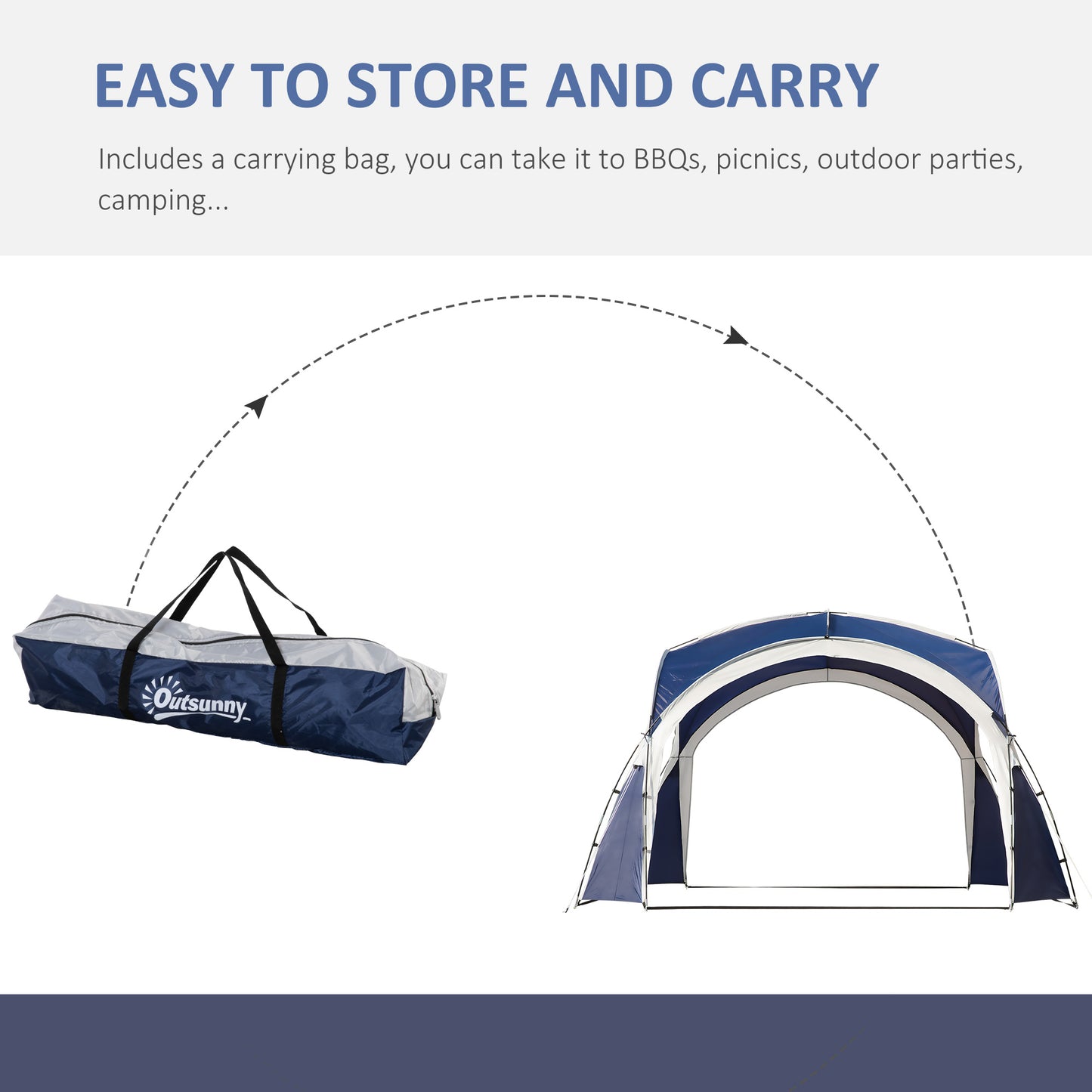Outsunny 3.5 x 3.5M Camping Gazebo, Outdoor Event Shelter Dome Tent Garden Sun Shelter Patio Spire Arc Pavilion Camp Sun Shade Tent for 6-8 Person, Blue and Grey