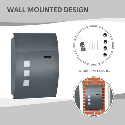 HOMCOM Wall Mounted Letter Box, Weatherproof Post Box for Outside Wall, Modern Mailbox with 2 Keys and Nameplate, Anthracite Grey--ChewyGames-ChewyGames