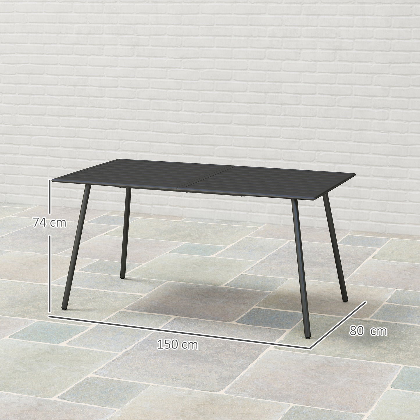 Outsunny Rectangle Garden Table with Slat Top, Steel Frame, Outdoor Table for 6 Person, 150 x 80 x 74 cm, Black--ChewyGames-ChewyGames