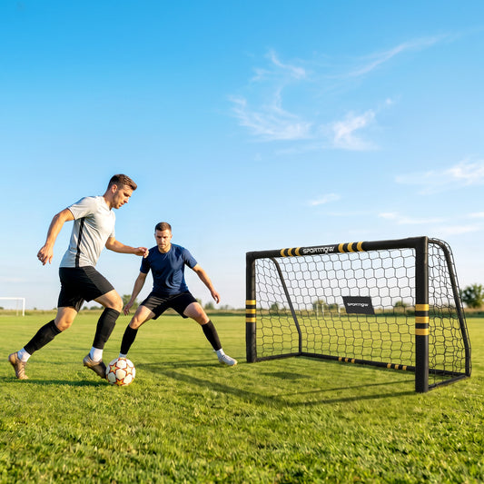 SPORTNOW Football Goal, 6 x 4ft Portable Football Net with EPE Foam Padding, PVC Tube Covers Ground Stakes and Metal Frame