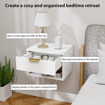 HOMCOM Floating Nightstands Set of 2, Modern Wall Mounted Bedside Tables, White-Nightstands-ChewyGames-ChewyGames