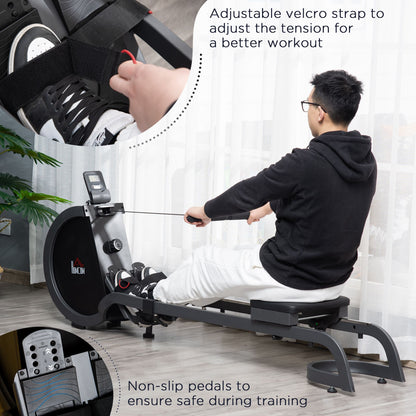 HOMCOM Folding Rowing Machine with 16-Level Adjustable Magnetic Resistance, Aluminium Side Rail, Digital Monitor, Cardio Workout Rower, 130kg Weight Capacity for Home, Gym, Office
