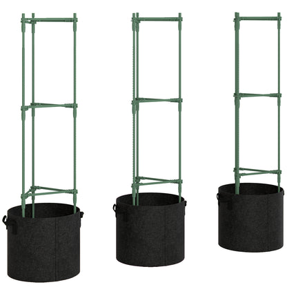 Outsunny 3 Packs Tomato Cages with 83.7L Grow Bags, 120cm Adjutstable Triangle Plant Stakes Support Trellis with Planter Bags