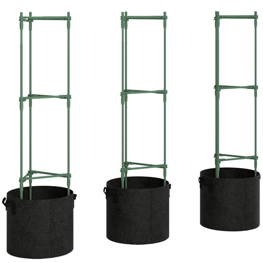 Outsunny 3 Packs Tomato Cages with 83.7L Grow Bags, 120cm Adjutstable Triangle Plant Stakes Support Trellis with Planter Bags