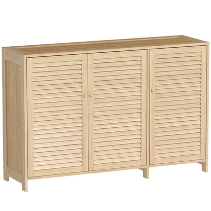 HOMCOM Bamboo Shoe Cabinet with Louvered Doors, 18 Pairs Shoe Storage Cabinet with Adjustable Shelves for Hallway, Natural