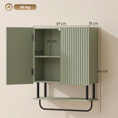HOMCOM Bathroom Wall Cabinet Modern Space Saver Wall Mounted Cabinet Doors Storage Green