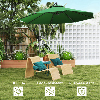 Outsunny 3(m) Garden Cantilever Parasol with Cover and Wind Protection Strap, Round Overhanging Umbrella with Crank Handle and Tilt, Banana Patio Umbrella for Outdoor Sun Shade, UPF50+, Green