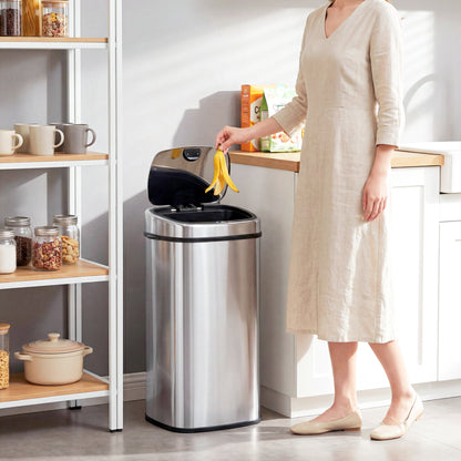 HOMCOM 68L Automatic Sensor Bin, Touchless Stainless Steel Kitchen Rubbish Bin, Hands-Free Infrared Waste Dustbin, Motion Trash Can with Manual Button for Home Office, Silver
