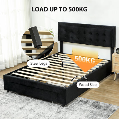 HOMCOM PU Leather King Size Ottoman Bed Frame, with Front Drawer - Black