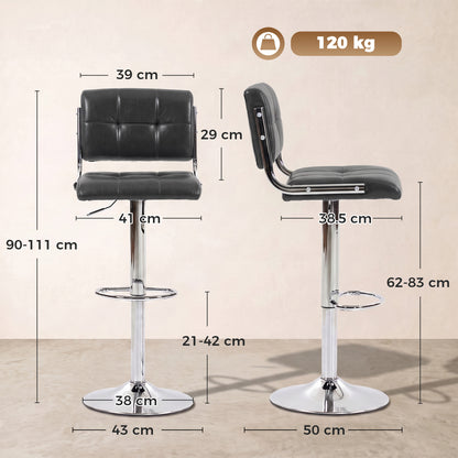 HOMCOM Bar Stools Modern PU Leather Adjustable Breakfast Bar Stools Backrest Set of 2 Grey