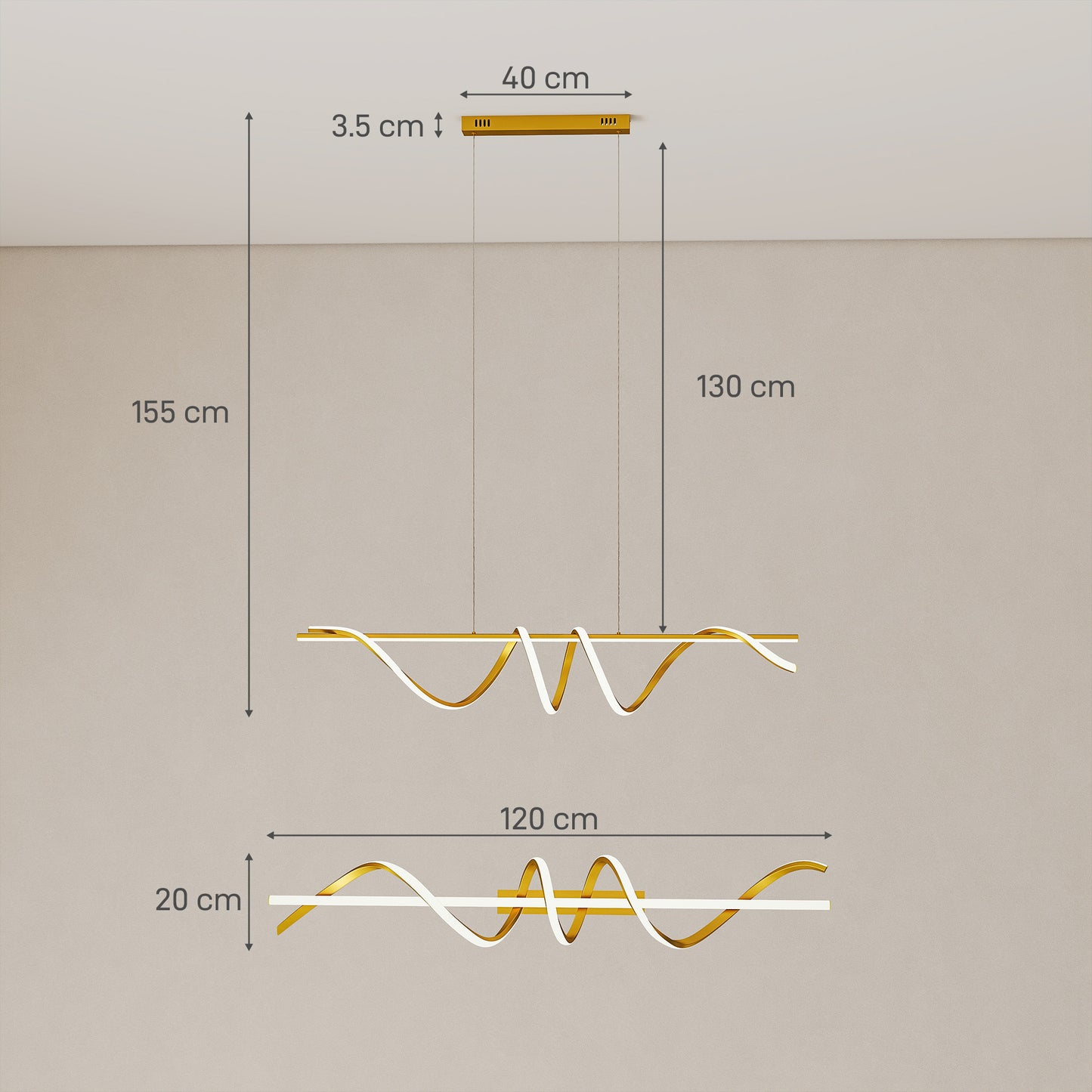 HOMCOM Pendant Light with 3 Colour Temperatures - Gold Tone