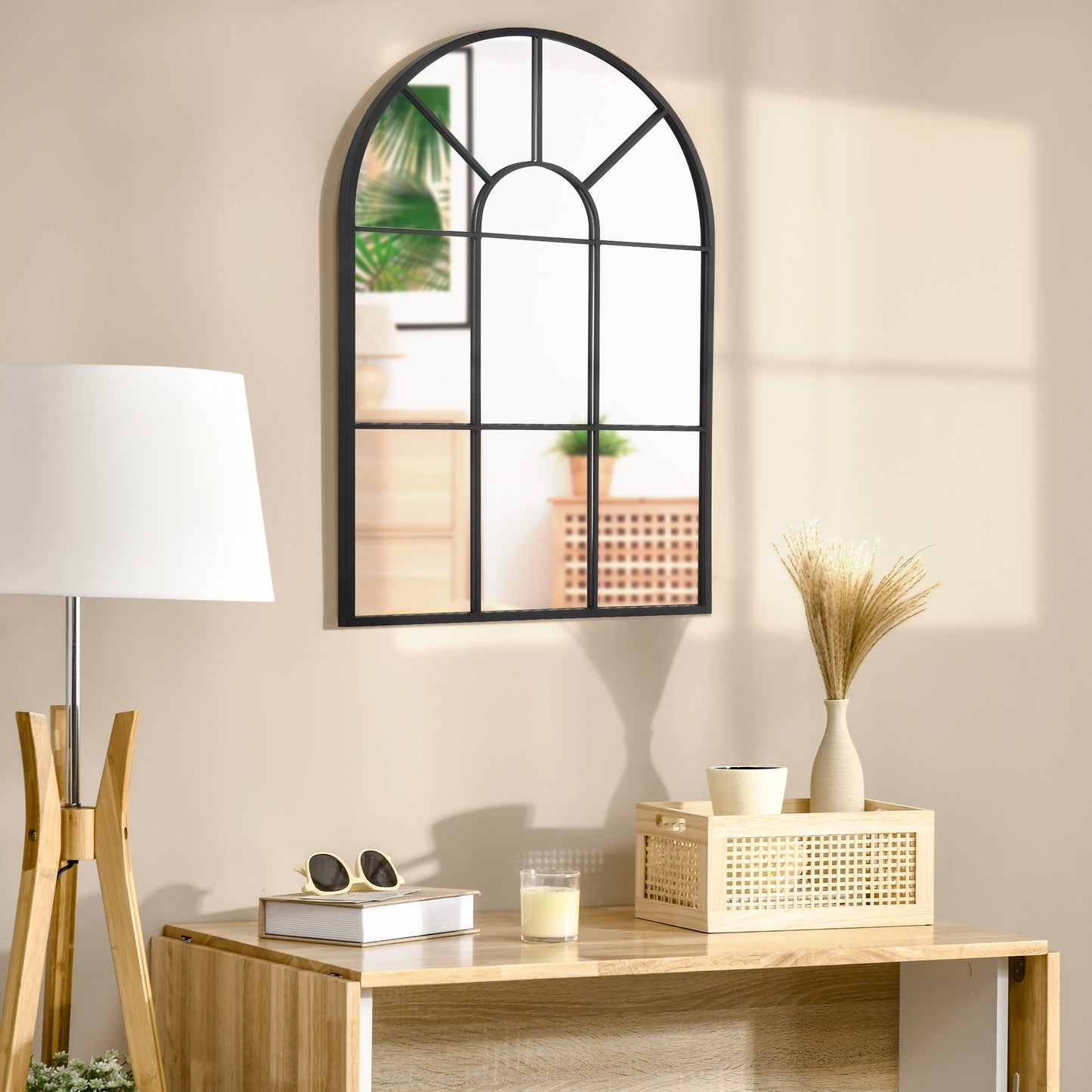 HOMCOM 90 X 61cm Arched Grid Mirror - White