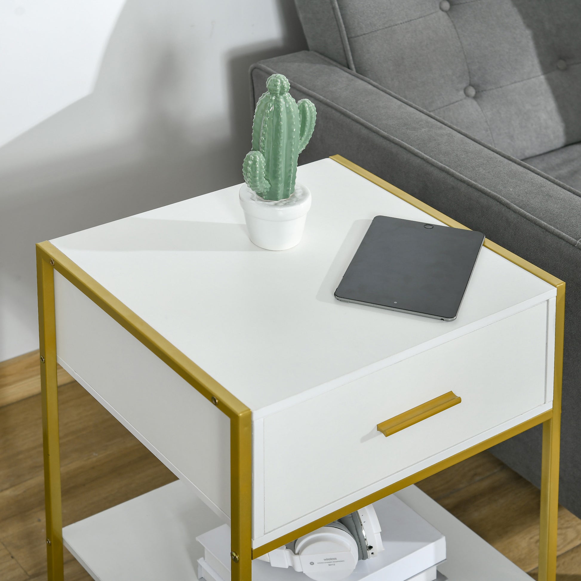 HOMCOM Bedside Table Set of 2, Modern Side Tables with Drawer and Shelf, Nightstands for Bedroom, White--ChewyGames-ChewyGames