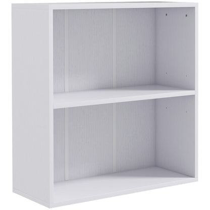HOMCOM 2 Tier Bookshelf, Low Bookcase with Adjustable Shelf, 2 Compartments for Home Office, Living Room, Study, White-Rack Bookcases & Shelves-ChewyGames-ChewyGames