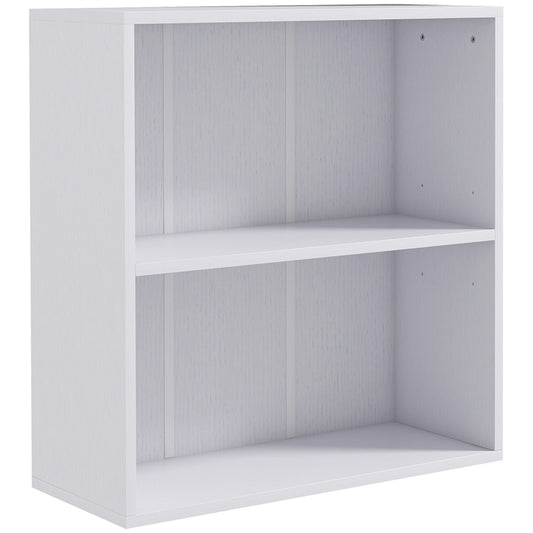 HOMCOM 2 Tier Bookshelf, Low Bookcase with Adjustable Shelf, 2 Compartments for Home Office, Living Room, Study, White-Rack Bookcases & Shelves-ChewyGames-ChewyGames